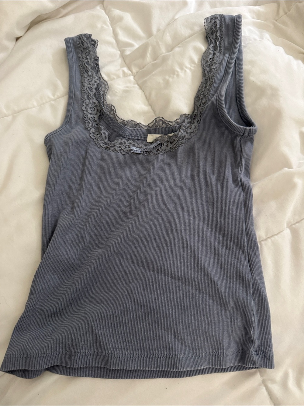 Zara Lace-Trim Ribbed Tank Top - Slate Blue